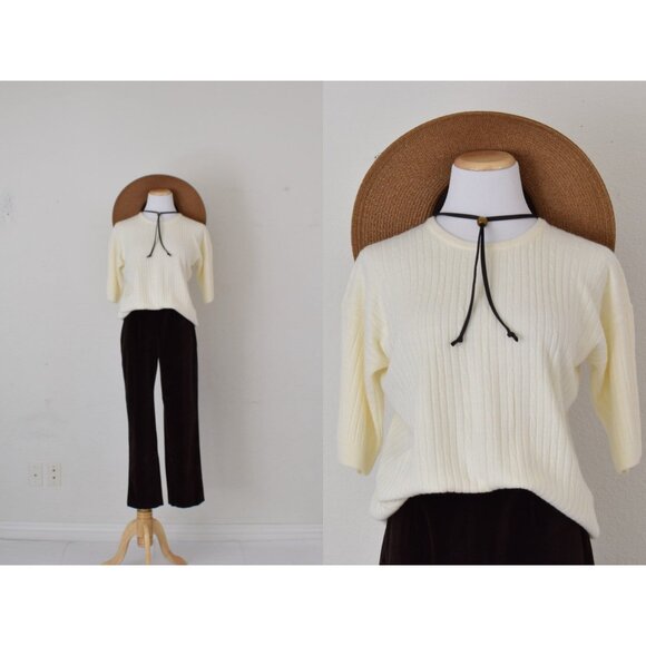 Vintage 80s/90s‎ Beige Acrylic Knit Pullover Top | size M - Picture 1 of 10